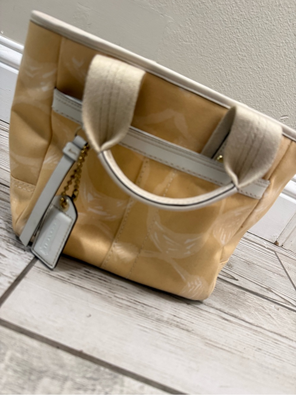 Coach Beige Scribble Signature Small Mini Tote with White Trim Y2K - Picture 7 of 9